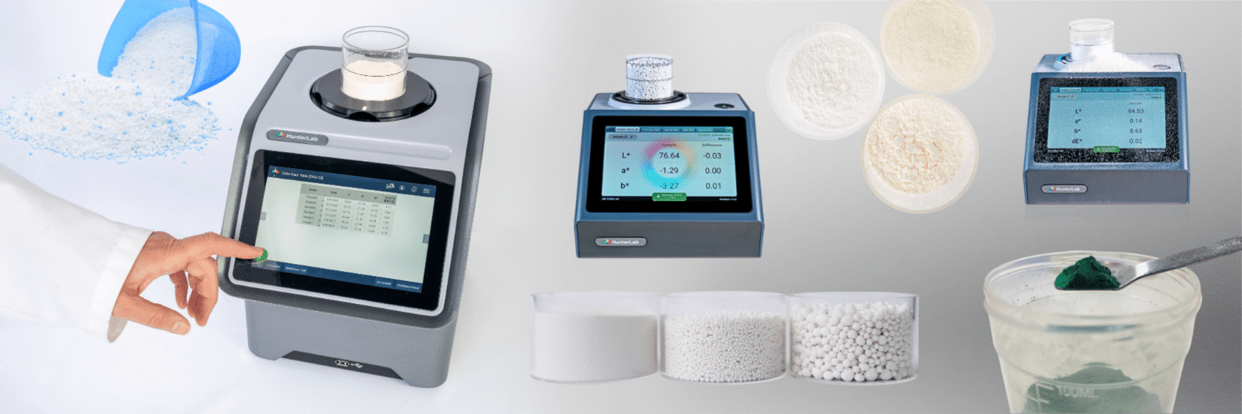 Kemiallisten jauheiden värimittaus-Collage-HunterLab